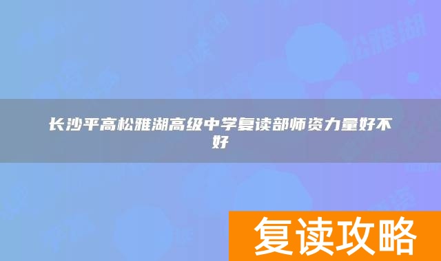 长沙平高松雅湖高级中学复读部师资力量好不好