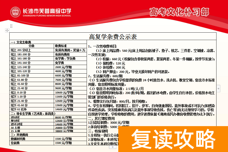 长沙复读学校:长沙芙蓉高级中学复读部