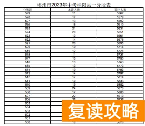 2023郴州桂阳市中考一分一段表 中考成绩排名