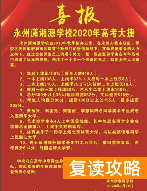 湖南永州复读学校排名及费用（潇湘源学校传来喜报，高考我们硕果累累）