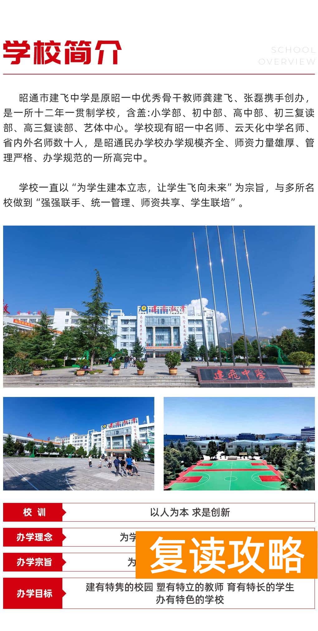 云南口碑最好的高三复读学校（云南昭通建飞中学2022级招生简章）