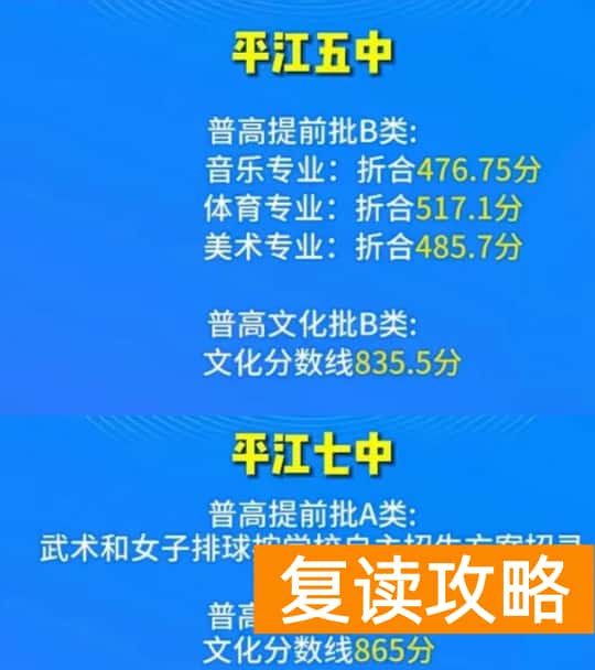 2023岳阳平江县中考普高录取分数线