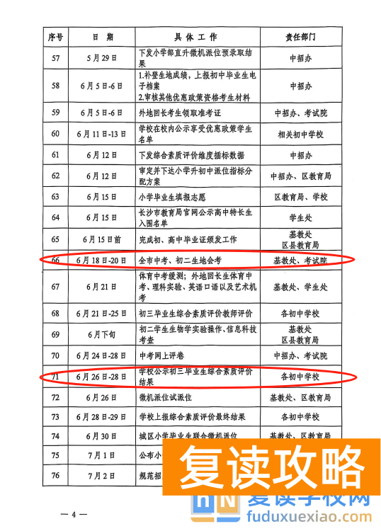 长沙中考的一些关键时间已经公布