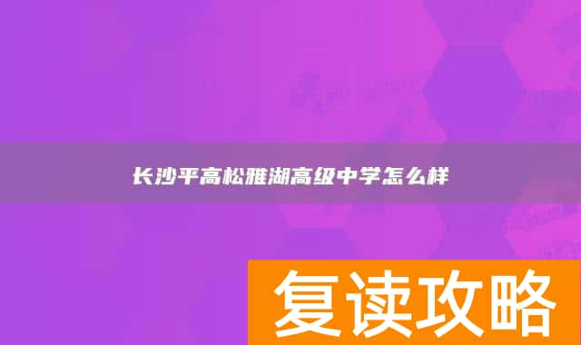 长沙平高松雅湖高级中学怎么样