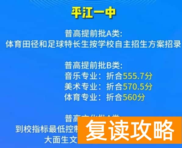 2023岳阳平江县中考普高录取分数线