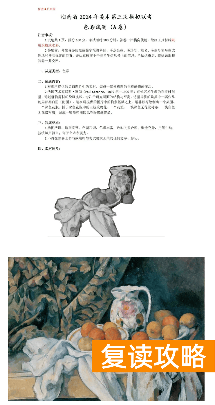 2024届湖南省美术第三次模拟联考试题及高分卷