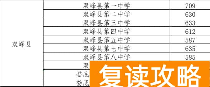 2025年双峰县中考录取分数线