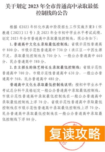 2023怀化中考各高中录取分数线公布