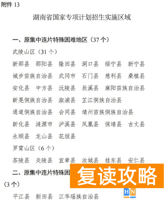 湖南2024年国家专项计划实施区域