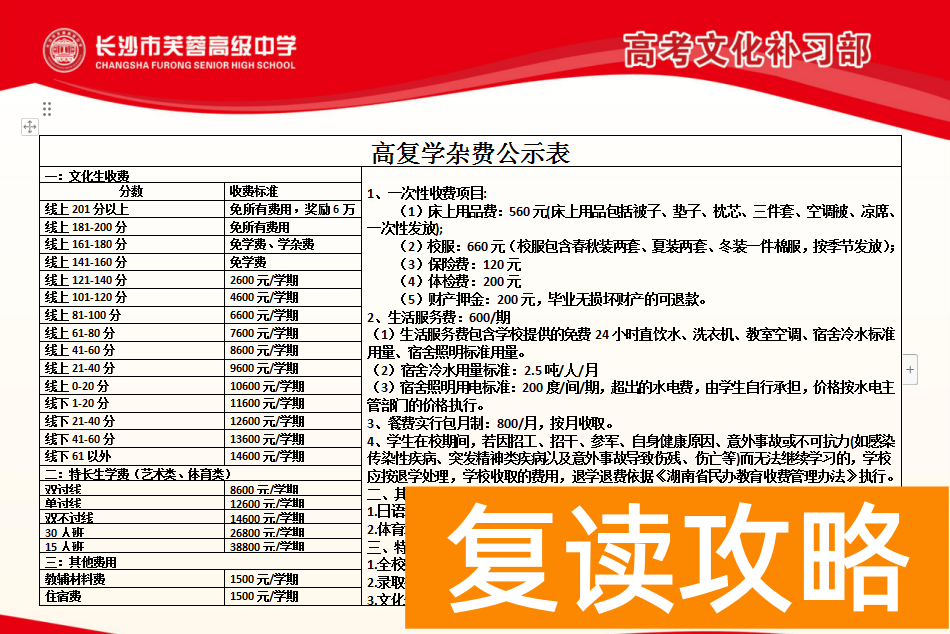 长沙复读学校:长沙芙蓉高级中学复读部